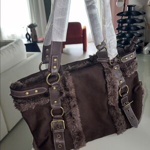 Current Mood Dark Brown Faux Fur Accent Shoulder Bag